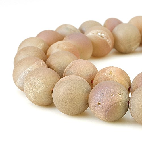 RUBYCA Round Dyed Electroplated Druzy Agate Quartz Crystal Gemstone Beads (1Strand, Champagne, 8mm) - color: Champagne, size: 8mm