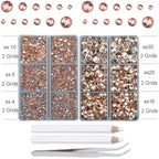 10000Pcs 2-Boxes Mixed Size Hot Fix Round Crystals Gems Glass Stones Hotfix Flat Back Rhinestones with Tweezers and Picking Pencil (Champagne) - color: Champagne, size: 2-Box (10000pcs)
