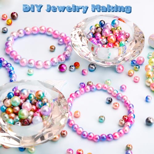 BONNY BOXX 1020PCs 6 & 8MM Gradient Mermaid ABS Pearl Beads Set for Jewelry Making Loose Round Faux Pearls with Holes for Bracelet Necklace Earring Accessories Vase Filler - color: Gradient Mermaid ABS Pearl Beads Set