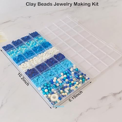 Blue Heishi 6mm Clay Beads for Bracelets Necklace Earring DIY Crafts - Blue Boho DIY Craft Assorted Beads for Women Jewelry Making Kit - Ocean Bohemian Summer Beach Holiday Party Supplies Set, 1 Box