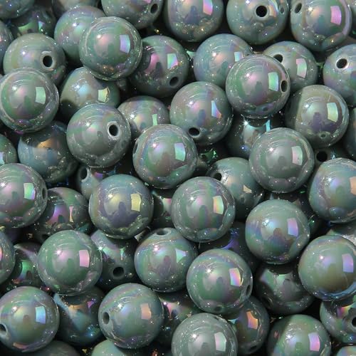 16mm Acrylic Bead 100pcs AB Grey Color Acrylic Focal Bead Chunk Bubblegum Beads for DIY Crafting Necklace Bracelet Jewelry Making Keychain (Blue-Gray) - color: blue-gray
