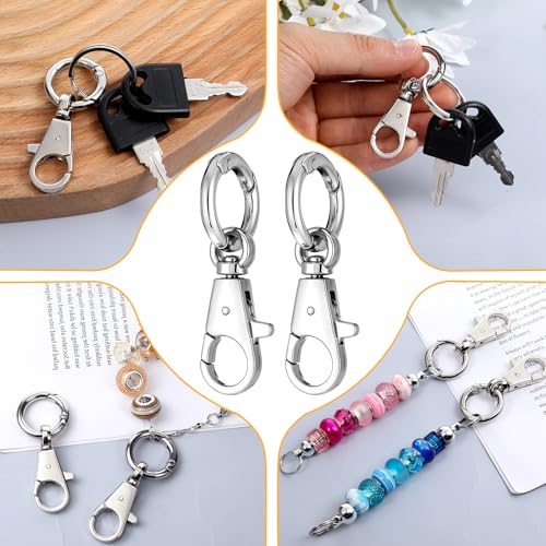 2 Pcs Double Opening Keychain Clip, Heavy Duty Zinc Alloy Swivel Clasp Clip Metal Swivel Snap Hooks Lobster Clasp with Key Ring for DIY Craft Lanyard Purse Making Jewelry Travel Accessories (Silver) - color: Silver