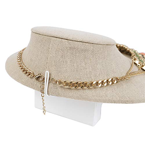 MOOCA Linen Lay Down Necklace Bust Display Jewelry Necklace Chain Jewelry Bust Display Holder Stand, Tan Linen