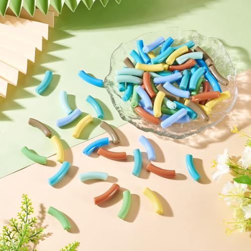 Acrylic Tube Beads for Bracelets Curved Chunky Bamboo Tube Beads Two Tone Bangle Acrylic Bead for Jewelry Making Earring Crafts - color: Blue-Green