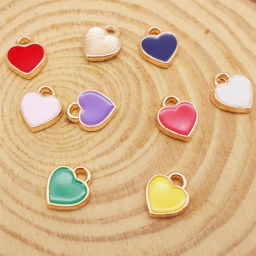 200 pcs Tiny Heart Enamel Charm Gold Plated Alloy Love Pendant Bracelet Earring Keychain Jewelry Crafts 6x8mm - color: Mixed