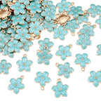 Beadthoven 100pcs Enamel Charms Cherry Blossom Daisy Flower Pendants Gold Plated Small Cute Bulk for Jewelry Making Bracelet Necklace Earrings Keychain DIY Accessories - color: 0Light SkyBlue