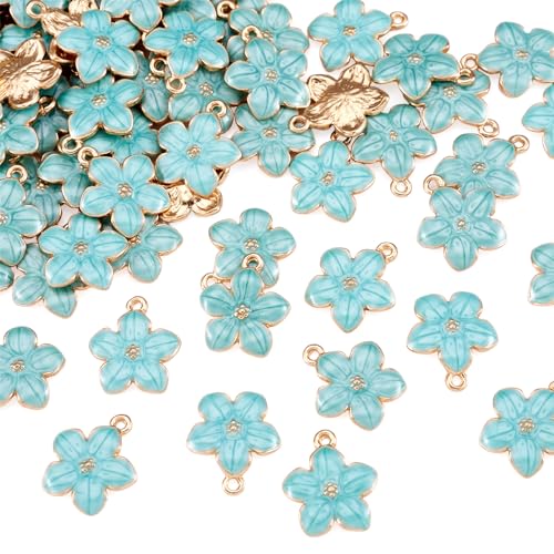 Beadthoven 100pcs Enamel Charms Cherry Blossom Daisy Flower Pendants Gold Plated Small Cute Bulk for Jewelry Making Bracelet Necklace Earrings Keychain DIY Accessories - color: 0Light SkyBlue