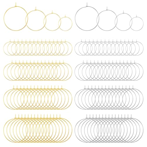 120Pcs Earring Hoops for Jewelry Making Mix Sizes Round Earring Beading Hoops Open Earring Wire Ring Accessories Jewelry Hoops for Jewelry Making DIY Craft (Gold,Silver)