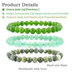 NCB 2.3-Piece 4mm Natural Crystal Gemstone Stretch Bracelets – Handmade Reiki Energy Healing Jewelry for Meditation,Yoga, Unisex - color: 3PCS ( Green Jade+Green Aventurine+Taiwan Jade ), size: 6mm