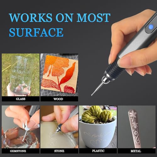 Engraving Pen Kit Rechargeable Cordless Engraver Pen Kit Mini DIY Electric Etching Machines Rotary Tool for Carving Jewelry Stone Wood Glass Metal Plastic (57pc) - size: 57pc