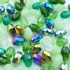 40pcs 10x15mm Teardrop Crystal Glass Beads Vertical Hole Faceted Loose Spacer Beads for DIY Craft Jewelry Making Necklace Bracelet Earring Wind Chimes(Green Series) - color: Green Series, size: 10x15mm