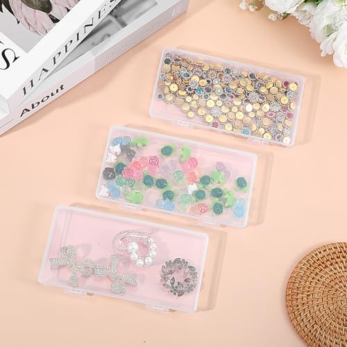 3pcs Mini Plastic Storage Box with Hinged Lid, 6.5x3.3in Clear Rectangle Dustproof Organizer Case Small Clear Plastic Storage Containers Box for Jewelry, Beads, Crafts, Game Pieces, Business Cards