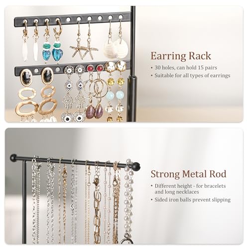 pickpiff Jewelry Organizer Holder Stand: 3 Tier Jewelry Storage Display for Necklace, Bracelet, Earring, Ring, Black & Brown - color: black & brown