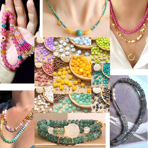76pcs 5x8mm Natural Stone Colorful Tourmaline Jade Rondelle Spacer Loose Beads Abacus Disk Stone Round Loose Gemstone Beads for Jewelry Making DIY Bracelet Necklace - color: Colorful jade Stone