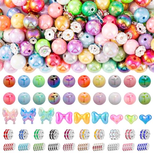 HUISUYTON 289 Pcs Beads for Pens, 16mm Acrylic Beads, Rainbow Color Pen Bead, Bubblegum Bead for Jewely Making, Bracelet, Beadable Pens, Earring - color: 289 PCS Bubblegum Beads Mixed Set