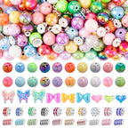 HUISUYTON 289 Pcs Beads for Pens, 16mm Acrylic Beads, Rainbow Color Pen Bead, Bubblegum Bead for Jewely Making, Bracelet, Beadable Pens, Earring - color: 289 PCS Bubblegum Beads Mixed Set