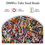 2000Pcs Tube Seed Beads 2x7mm Mini Long Glass Bugle Bead Small Craft Loose Spacer Beads for DIY Phone Charms Waist Bead Bracelets Earrings Necklaces (Mixed Color) - color: Mixed Color