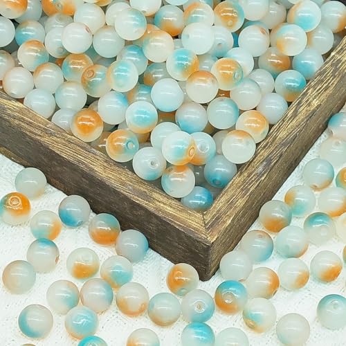 100 Pack 8mm Glass Beads for Jewelry Making, Graduated Color Mix, Bulk DIY Craft Supplies - color: Color1
