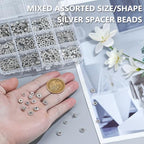 600pcs Silver Spacer Beads for Jewelry Making- 5-8mm Metal Beads Spacer with Storage Box for Bracelets, Necklaces & DIY Crafts - color: Style-A