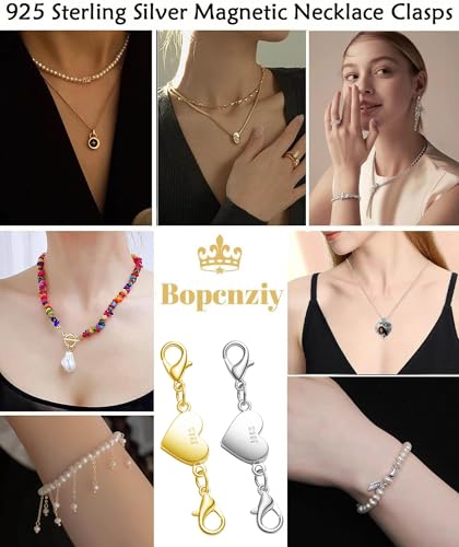 925 Silver Magnetic Necklace Clasps and Closures, Double Lobster Magnetic Necklace Clasps for Bracelet and Necklace Extender (5golden) - color: 5golden