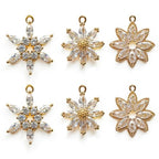 Crystal Zirconia Gold Plated Brass Charms for Jewelry Making Bracelet Necklace Earring Pendant Craft Supplies DIY Accessories - color: FlowerD-Mix-6Pcs