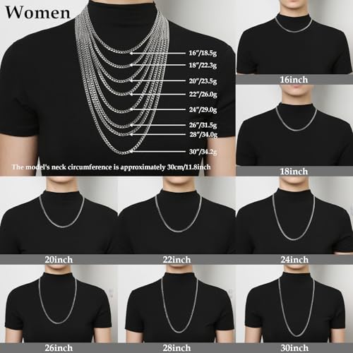 HZMAN Cuban Chain for Men - Stainless Steel Gold & Silver Diamond Cut Hip Hop Link Chains - 3.5mm/5mm/7mm/9mm - 16-30 Inch - color: 5mm Silver, size: 28In