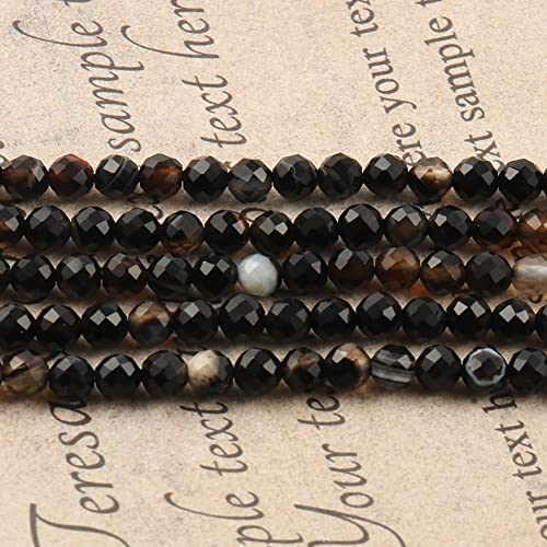 180pcs 2mm Natural Black Striped Agate Gemstone Beads Faceted Round Loose Stone Beads for Jewelry Making - color: Black Striped Agate, size: 1.9-2.4mm