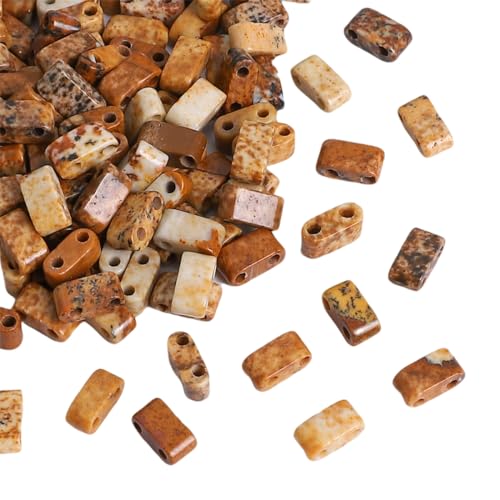 Beadia Natural Brown Picture Jasper Stone Tila Beads 5x2mm Rectangle 2-Hole Spacer Beads for DIY Bracelet Earring Making 15"/Strand - color: Brown Picture Jasper, size: 5x2mm