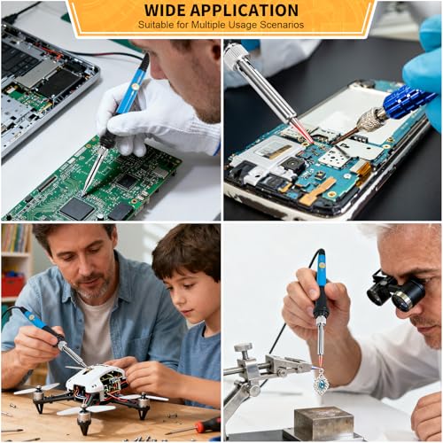 Soldering Iron Kit Electronics, 60W Adjustable Temperature Welding Tool, 5pcs Soldering Tips, Desoldering Pump, Soldering Iron Stand, Tweezers - color: Orange