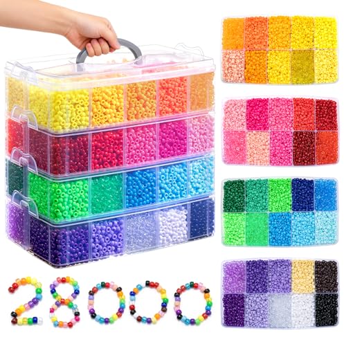 Umikk 28000PCS Pony Beads Bulk, 40 Colors 6x9mm Plastic Bulk Kandi Beads for Hair Braiding Bracelets Jewelry Making Crafts Gifts, Extra Large Storage Box (16LB, Shockproof Package) - color: 40colors28000pcs