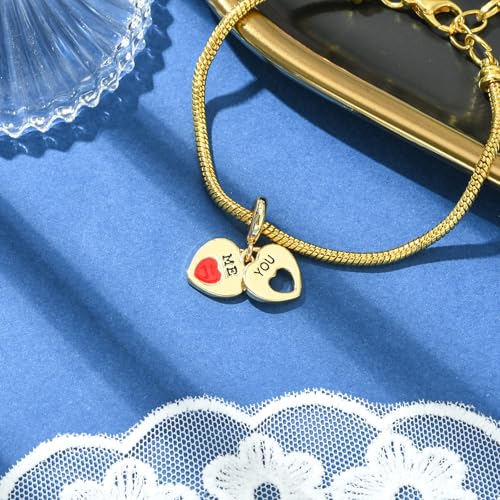 Charms for Jewelry Making Real 18K Gold Plated Dangle Charms Large Hole European Brass Pendant for Bracelet Necklace Women Gift - style: Heart