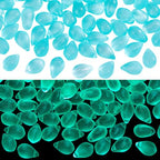 PH PandaHall 150Pcs Glow in The Dark Beads UV Glow Beads Fishing, 9x6mm Pale Turquoise Glass Teardrop Bead Frosted Bead Luminous Green Light in The Dark for Jewelry Making DIY Crafts