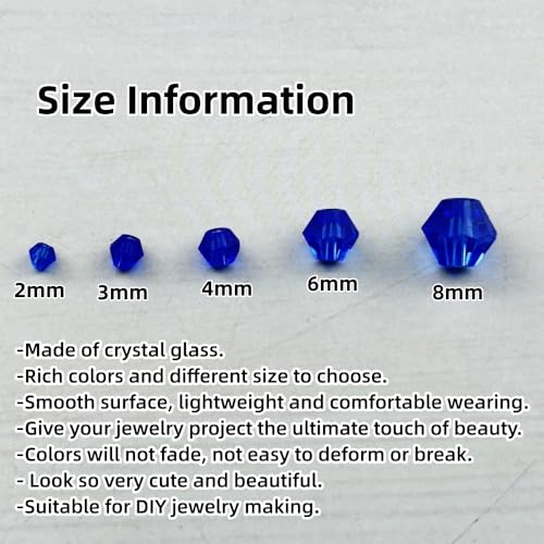 1310pcs Bicone Crystal Glass Beads 2mm 3mm 4mm 6mm 8mm Faceted Crystal Spacer Beads for Bracelets Necklace Pendants Earrings DIY Jewelry Craft Making(Blue) - color: Blue
