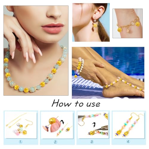 TOAOB 100pcs 12mm Gold Filigree Hollower Ball Beads Round Metal Loose Spacer Beads for DIY Crafts Bracelets Necklaces Earrings Jewelry Making - color: Gold, size: 12mm