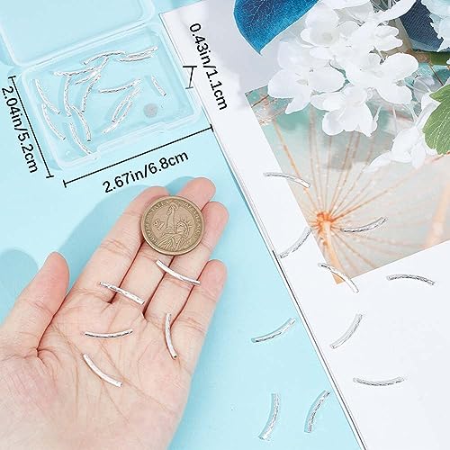 CREATCABIN 80 Pcs Curved Tube Beads Metal Smooth Noodle Beads 925 Sterling Silver Plated Brass Long Curved Spacer Connectors Bulk Tube for Jewelry Making Wrist Anklet Necklace 25mm - color: 02-Silvery