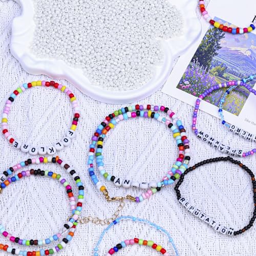2000pcs Glass Seed Beads Bulk, 4mm 6/0 Mini Pony Spacer Small Individual Color Seed Beads for DIY Bracelet Necklaces Wrist Jewelry Making, Cream White - color: Cream White