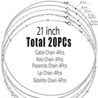 stino 20 Pack (5 Styles) No Tarnish Stainless Steel Chains for Jewelry Making, Bulk Silver Plated Chains, Satellite, Paper Clip, Lip, Rolo, Cable Mixed Styles (Silver (21 inch)) - color: Silver (21 inch)