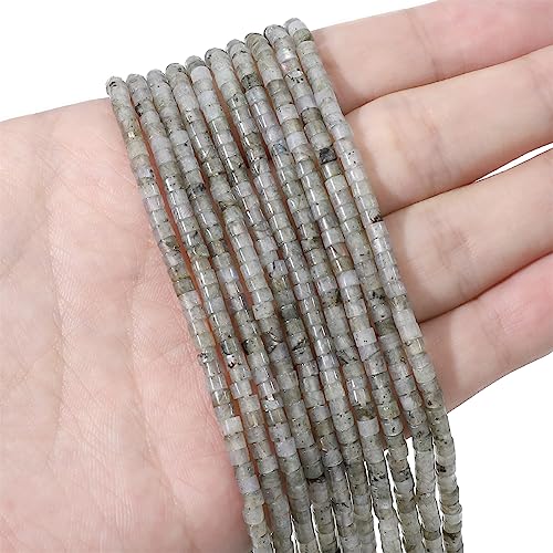 BEADIA Natural Spectrolite Short Cylinder Beads 2x3mm 155pcs Tube Loose Semi Gemstone Beads for Jewelry Making Design - color: Spectrolite