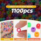 Pony Beads 1100+ Pcs – Yellow Plastic Kandi Beads in Jar for Bracelets, Hair Braids, Jewelry Making & DIY Crafts - color: Yellow