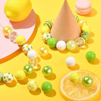 DanLingJewelry 50Pcs 20mm Lemon Round Bubblegum Beads Yellow Green Spacer Beads Acrylic Lemon Beads for Summer Jewelry Making - color: 50pcs - lemon