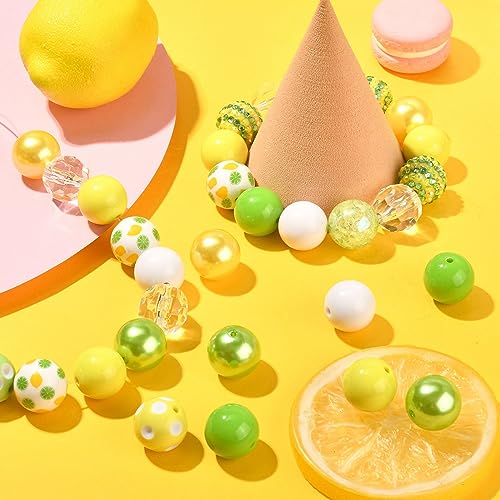 DanLingJewelry 50Pcs 20mm Lemon Round Bubblegum Beads Yellow Green Spacer Beads Acrylic Lemon Beads for Summer Jewelry Making - color: 50pcs - lemon