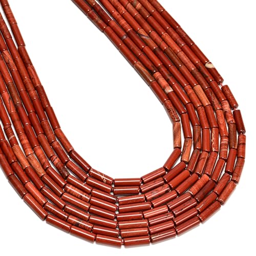 29 Pcs 4x13mm Natural Red Jasper Stone Bead Cylinder Column Tube Beads for Bracelets Jewelry Making Crafts Adults - color: Red Jasper, size: 4x13mm