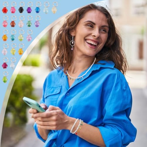 PH PandaHall 110pcs 22 Colors Crystal Bead Charms, 5mm Crystal Dangle Charm Pendants Acrylic Bicone Beads Charms Tiny Bead Dangles for DIY Earring Necklace Bracelet Keychain Jewelry Making