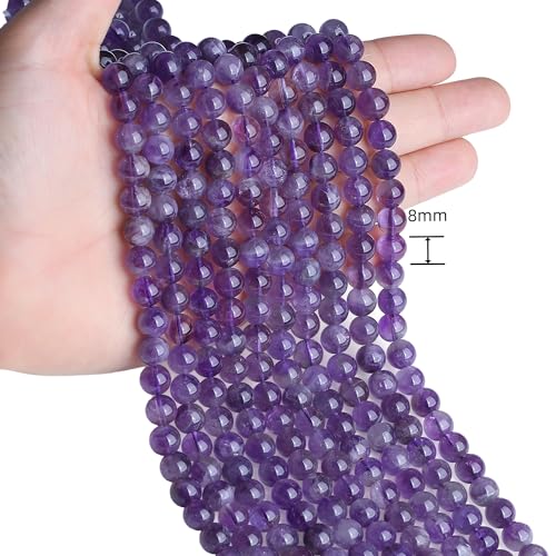 Natural Amethyst Beads 100Pcs 8mm Purple Crystal Beads Loose DIY Round Stone Bead for Bracelet Necklace Earrings Making - color: A-Purple Amethyst, size: 100pcs