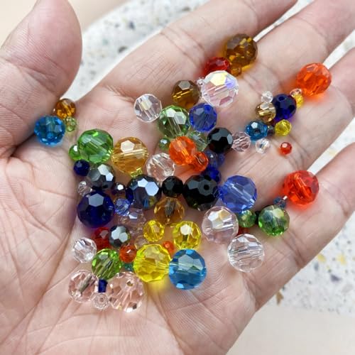 Crystal Glass Beads 400 Pieces 4mm Round Faceted Glass Spacer Beads for Jewelry Making Bracelet Earring Necklace DIY Craft Supplies(Light Blue) - color: Light Blue, size: 4mm