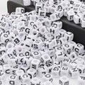7 * 7mm Black and White Acrylic Square Letter Beads White Cube Alphabet Beads Black Letter A-Z Mixed Plastic Loose Beads for Friendship Jewelry Making DIY Crafts Birthday Gifts - color: white-black(7mm)