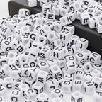 7 * 7mm Black and White Acrylic Square Letter Beads White Cube Alphabet Beads Black Letter A-Z Mixed Plastic Loose Beads for Friendship Jewelry Making DIY Crafts Birthday Gifts - color: white-black(7mm)