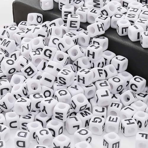 7 * 7mm Black and White Acrylic Square Letter Beads White Cube Alphabet Beads Black Letter A-Z Mixed Plastic Loose Beads for Friendship Jewelry Making DIY Crafts Birthday Gifts - color: white-black(7mm)
