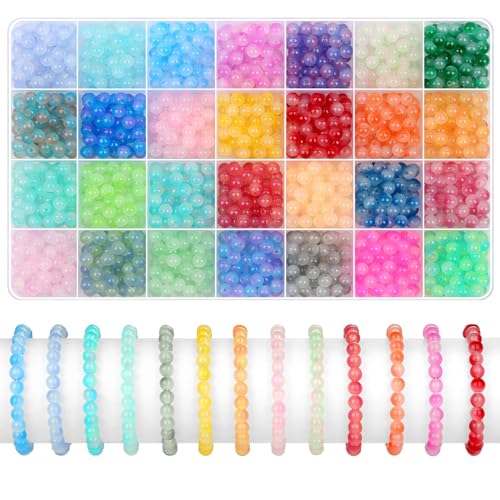 shynek 1400 Pieces 6mm Round Glass Beads for Bracelets, 28 Colors Bracelet Beads, Glass Crystal Beads for Jewelry Making, Bracelet Making and DIY Crafts(Gradient Mermaid Color) - color: Gradient Color