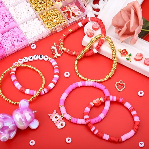 BONNY BOXX 3300PCs Valentine Day Clay Beads Set, Flat Round Disc Heishi Polymer Clay Beads with Letter Beads & Charms for Friendship Bracelet Making, Valentine Jewelry for DIY Crafts Birthday Gifts - color: Clay Beads Set - 003